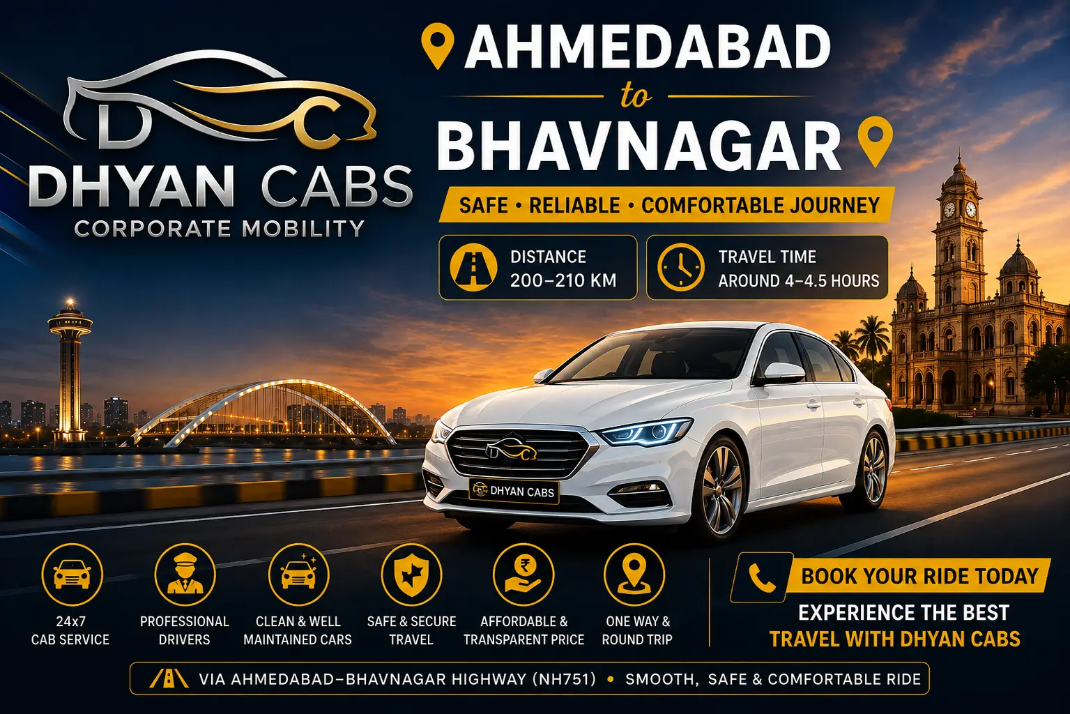 Ahmedabad to Bhavnagar cab route